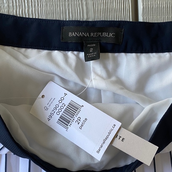 ** SOLD ** Pleated White & Navy Striped Midi Skirt - Picture 4 of 8